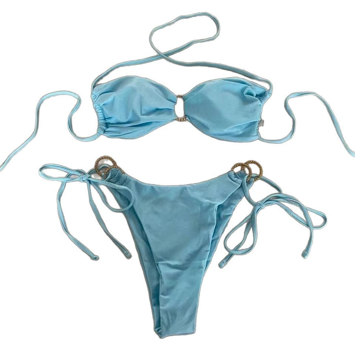 Dame bandeau-bikini med gyldne accenter Skovae