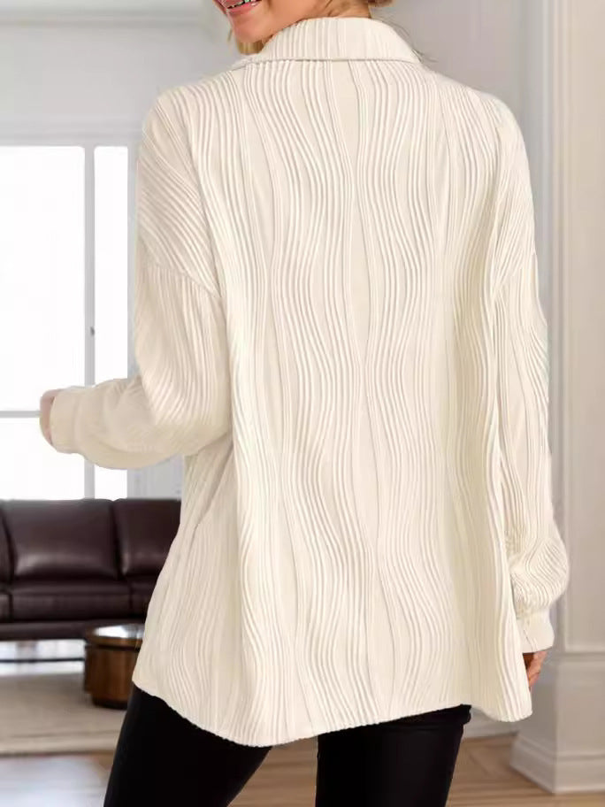 Dame Langærmet Strikbluse i moderne Ribmønster Stilla
