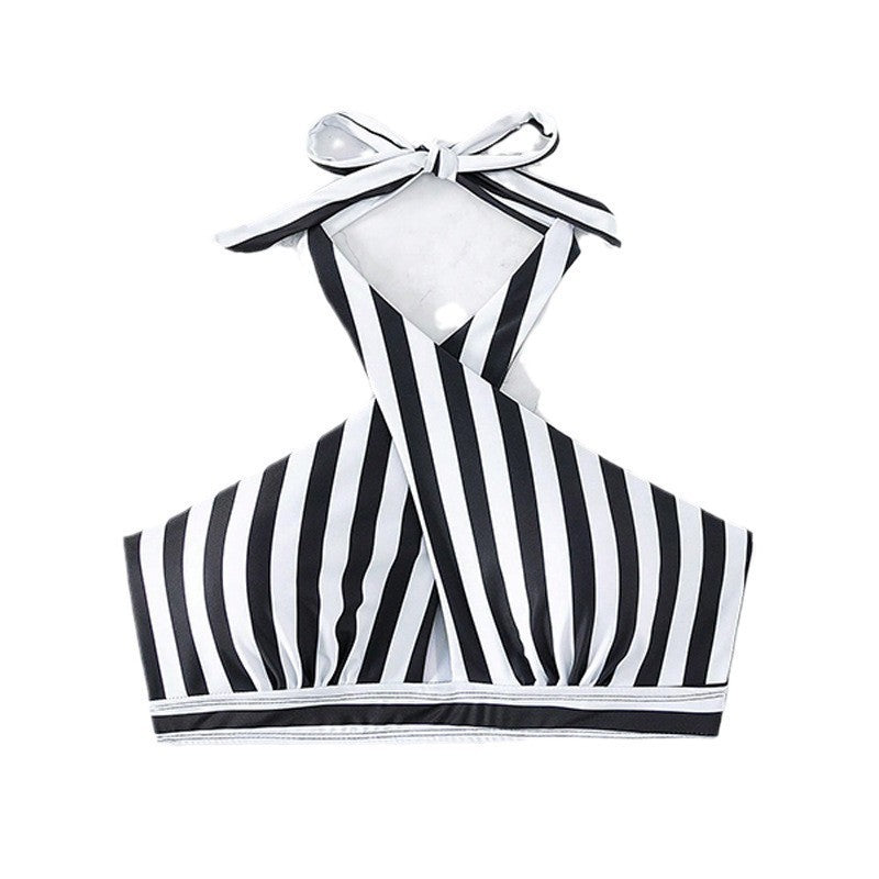 Dame triangle-bikini top med gennemtænkt omviklingsdesign og elegant stribemønster Skovae