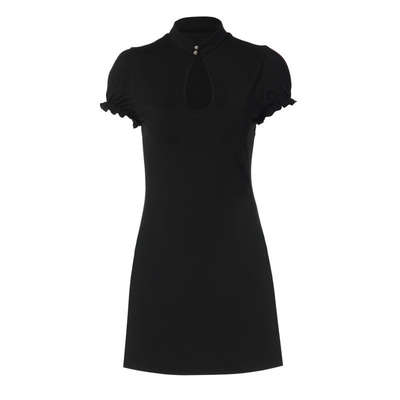 Damen Figurbetontes Minikleid mit Stehkragen und Schlüsselloch-Ausschnitt Skovae