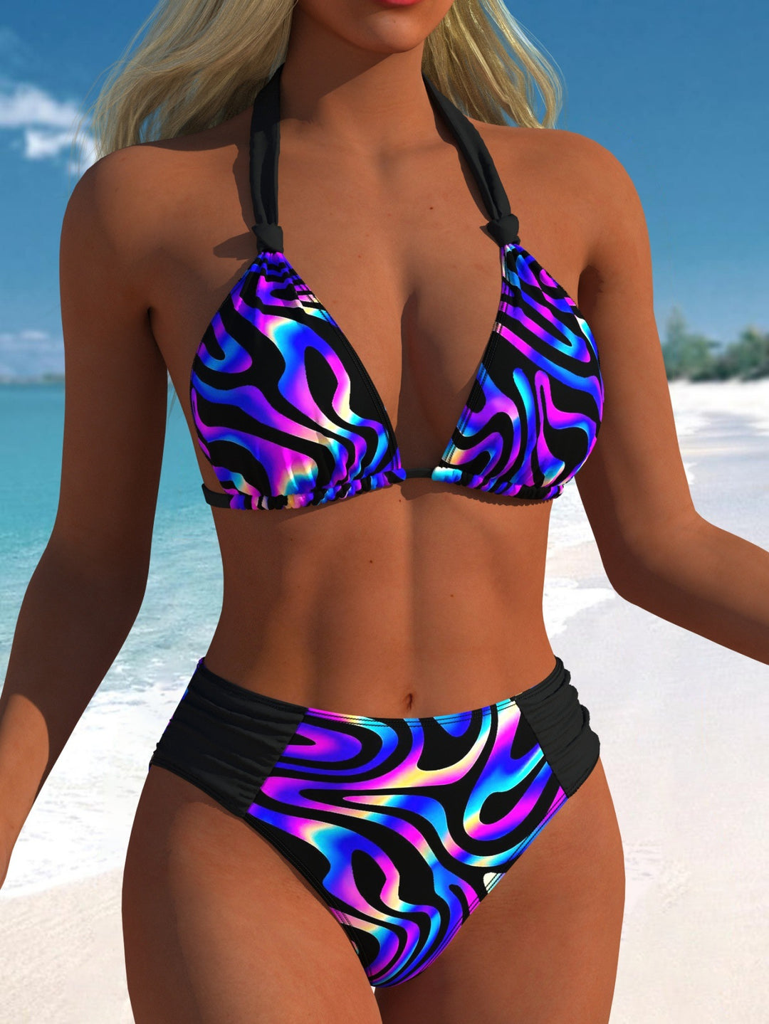 Dame bikini sæt med moderne polka dots og højtailet bikini trusser Skovae