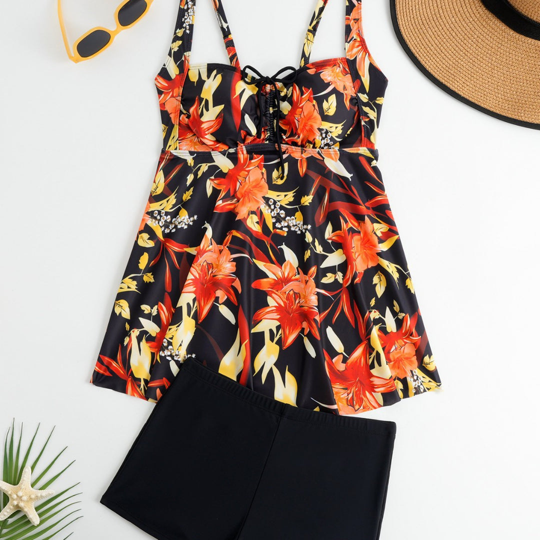 Dame Tankini med blomster Overtøj og behagelige Shorts Skovae