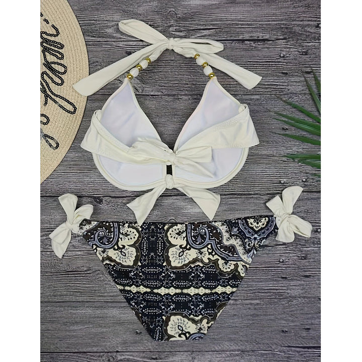 Dame Triangel-Bikini med legende bindedesign og elegant mønster Skovae