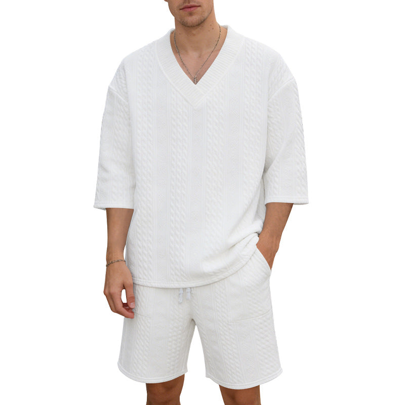 Unisex nan afslappet lounge-sæt med V-hals-top og snorbund-shorts Skovae
