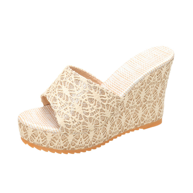 Dame Wedge-pantoletten med floral lace-design og skridsikker sål Stilla