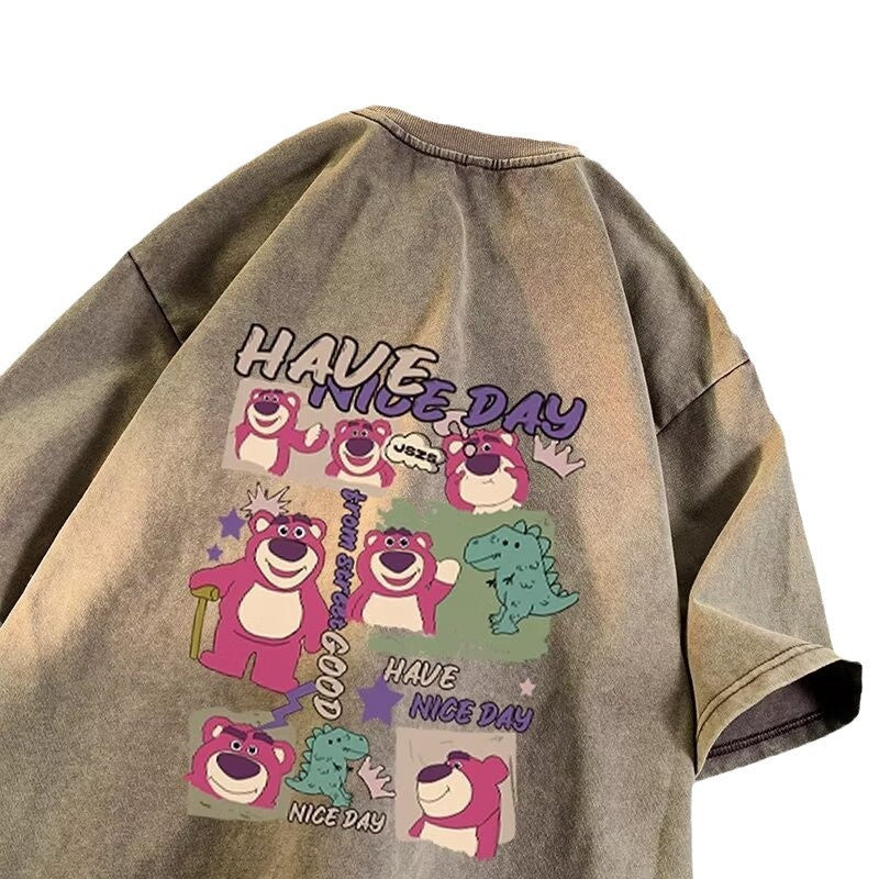 Dame T-shirt med glad cartoon-motiv og afslappet oversized-snit Stilla