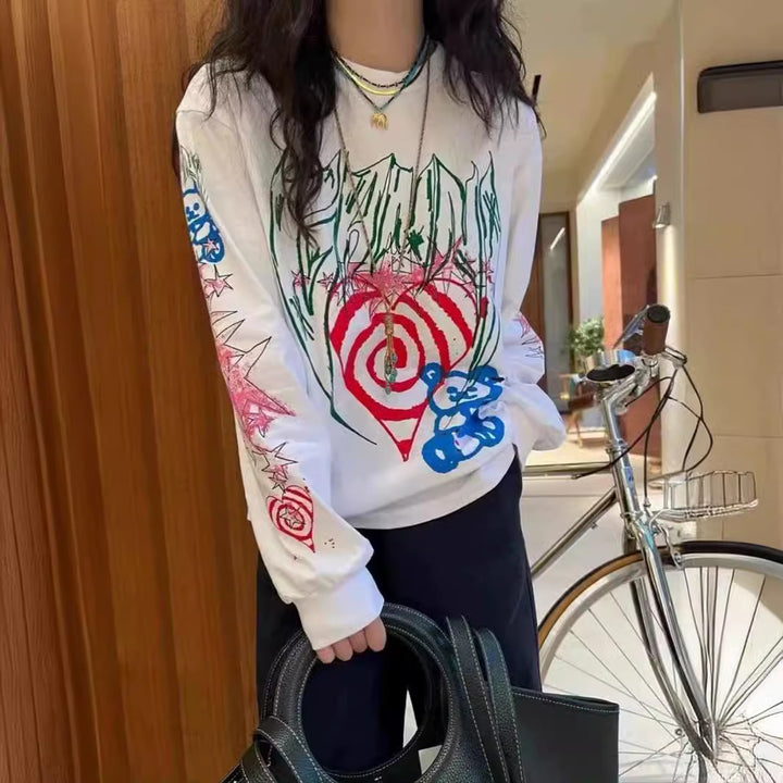 Damer afslappet longsleeve med kreativt print Stilla