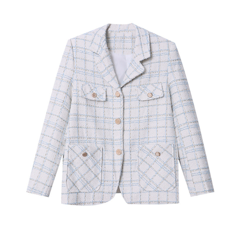 Kvindernes Chic Tweed Jakke med Mode Knap Detaljer Stilla