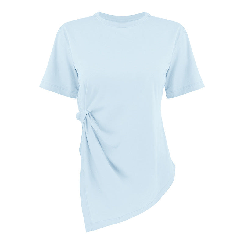 Dame asymmetrisk T-shirt med fashionable knude-detalje Stilla