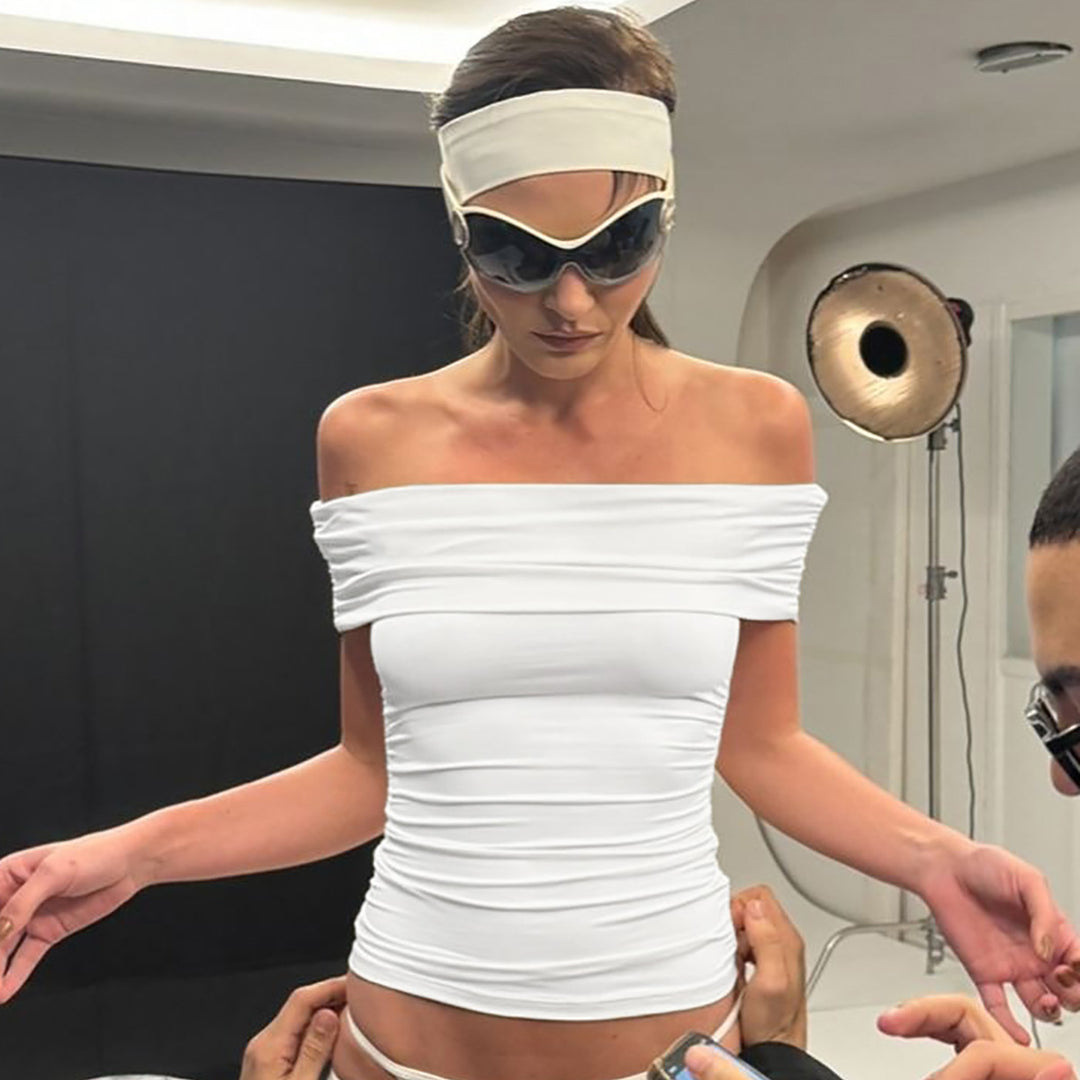 Dame Figurbetont Off-Shoulder Top i elastisk materiale Stilla