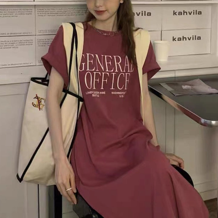 Kvinders Casual T-Shirt Kjole med Kreativ Slogan Skovae