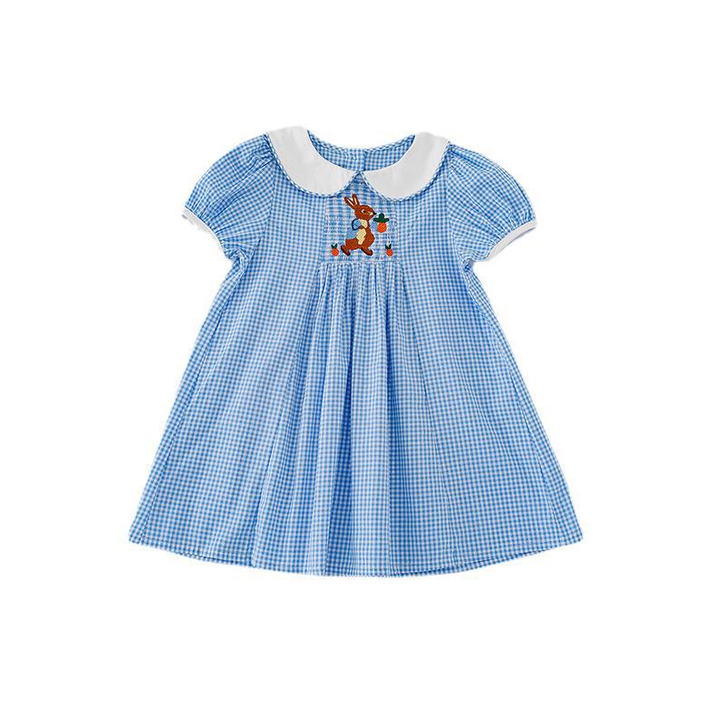 Pige Gingham Ternet Kjole med Kaninbroderi Stilla