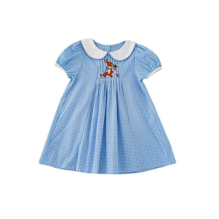 Pige Gingham Ternet Kjole med Kaninbroderi Stilla