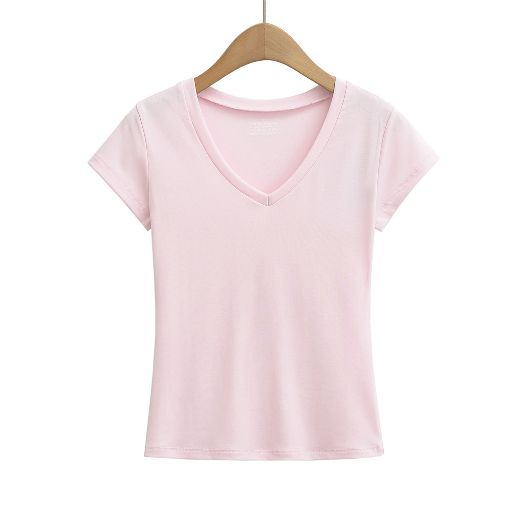 Dame V-hals T-shirt lavet af åndbart strækstof Stilla