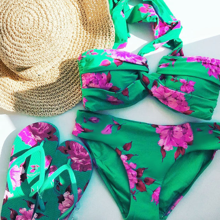 Dame Strand-Bikini-Sæt med asymmetrisk top og elegant Maxiskørt Skovae