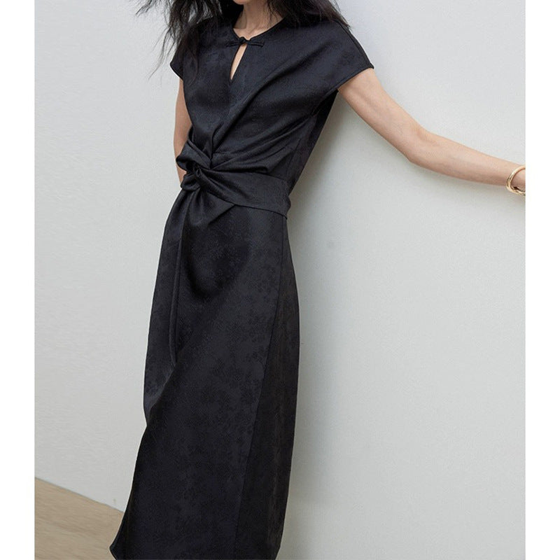 Dame elegant wrap top med dekorativ knude og struktureret stof Stilla