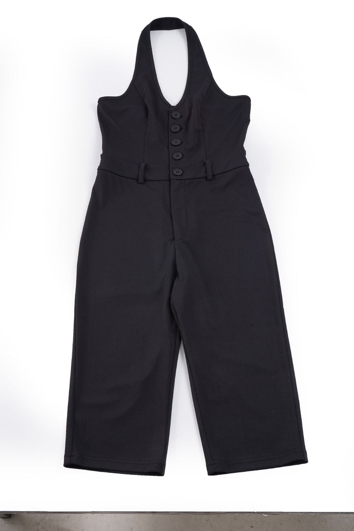 Dame figursyet jumpsuit med elegant halterneck og knapliste Skovae