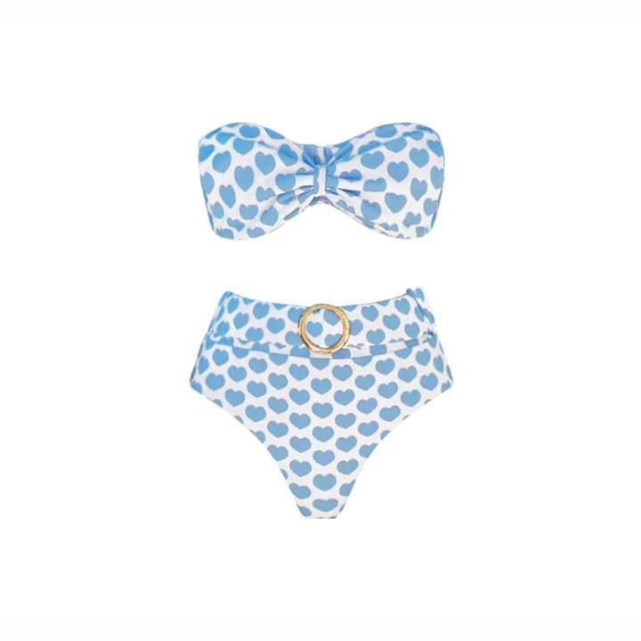 Dame bikiniset med bandeau-overdel og flæse-shorts Skovae