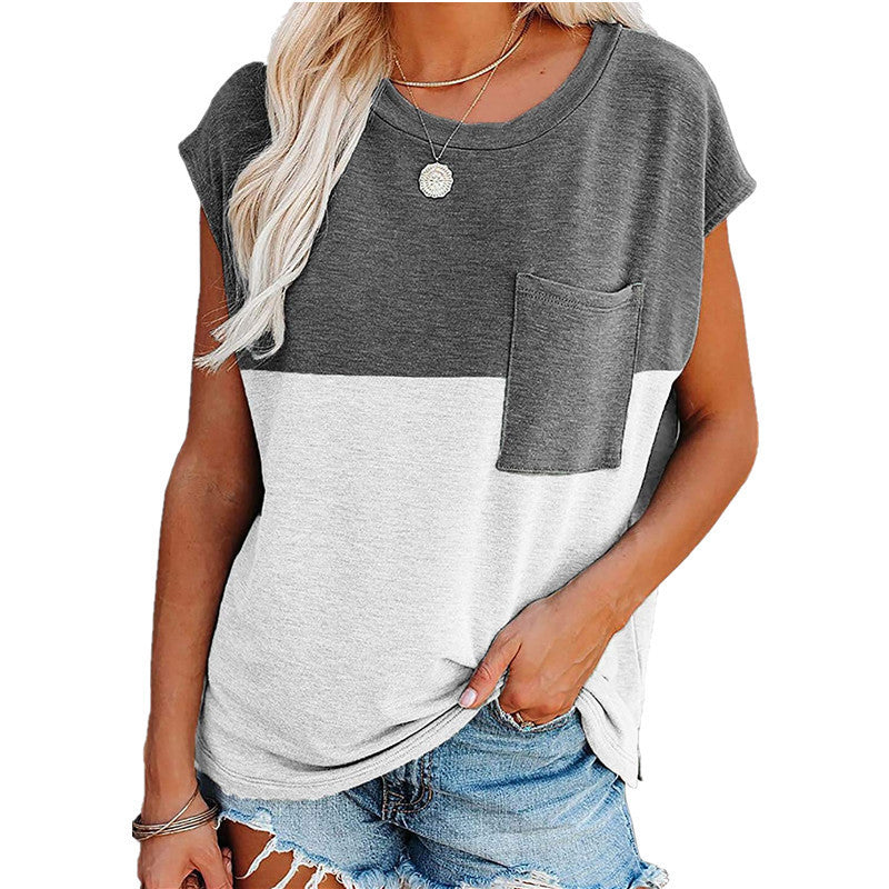 Dame afslappet T-shirt med brystlomme og asymmetrisk kant Stilla