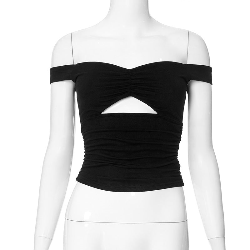 Femme Off-Shoulder Rynkning Crop Top med Cut-Out Detalje Stilla