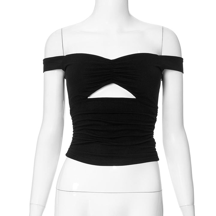 Femme Off-Shoulder Rynkning Crop Top med Cut-Out Detalje Stilla