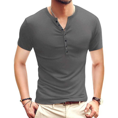 Herrer kortærmet Henley-shirt med stilfuld knaplukning Stilla