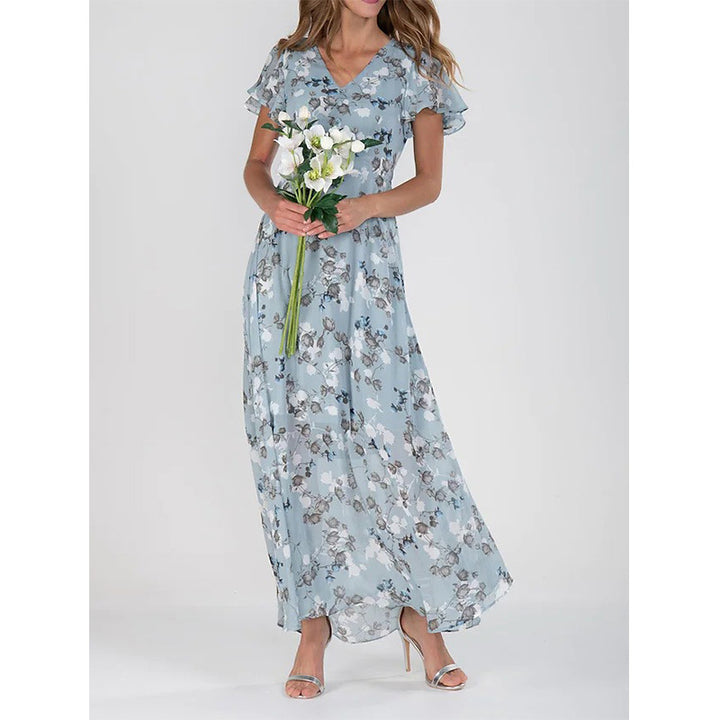 Dame Maxikjole med fine florale applikationer og V-udskæring Stilla