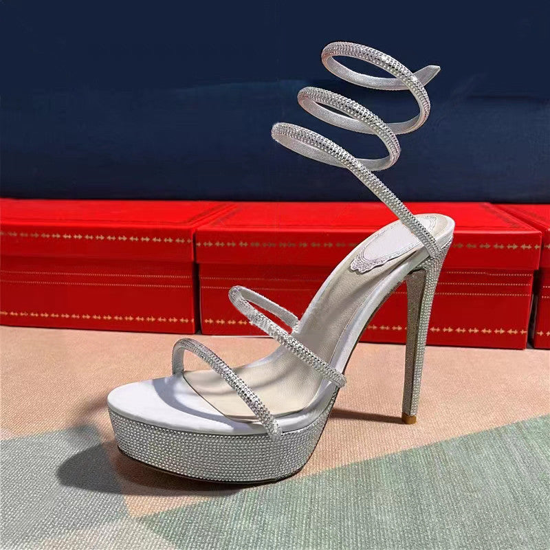 Dame strass-beklædte Stiletto-Plateau-sandaler med spiralaccenter Stilla