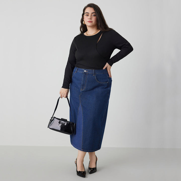 Dame Crop-top med asymmetrisk cut-out og lange ærmer Stilla