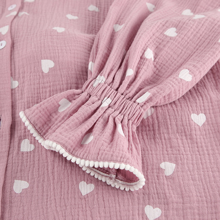 Dame pyjamasæt med volumetriske ærmer og hjerte mønster Stilla