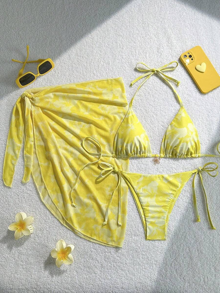 Dame Triangle-Bikini-Sæt med justerbare stropper og indpakningstykke Skovae
