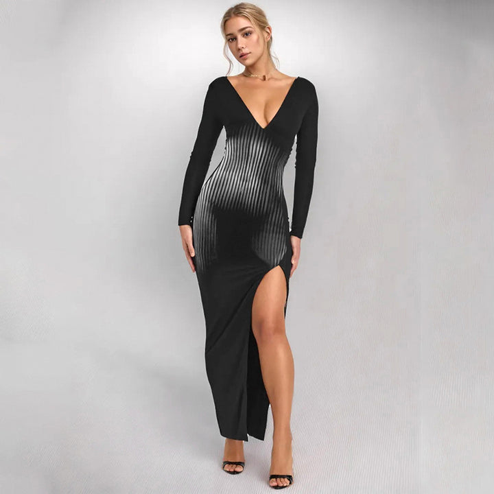 Dame High-Slit Langærmet Bodycon Maxikjole Stilla