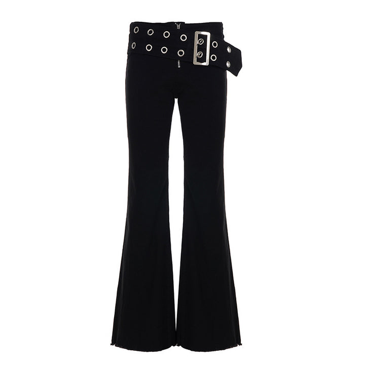 Dame Flared Jeans med justerbart bælte og moderne huldesign Skovae