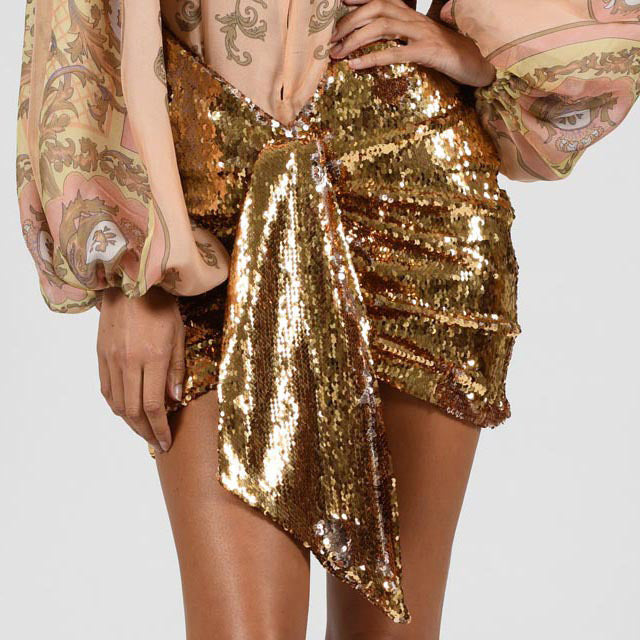 Dame Funklende Mini Skirt med Drapering Stilla