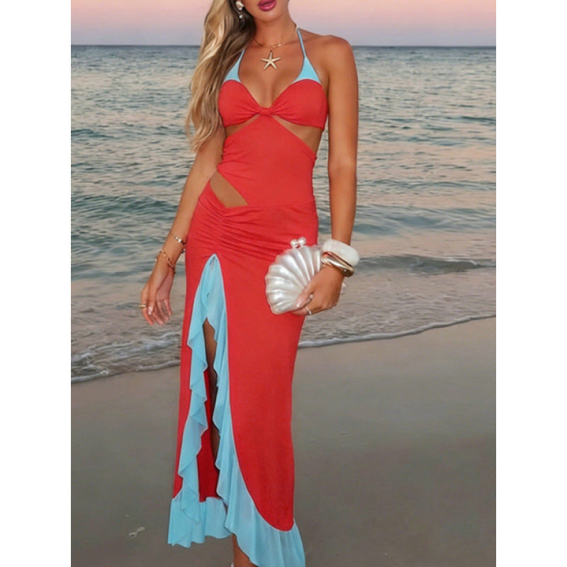 Damen Maxi-Kleid mit raffiniertem Drapierungsdesign und seitlichem Schlitz Skovae