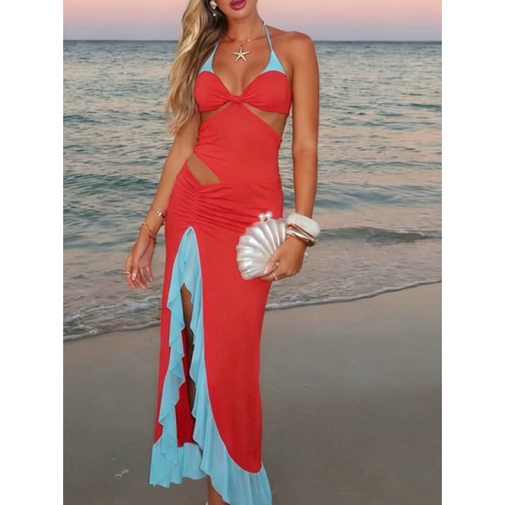 Damen Maxi-Kleid mit raffiniertem Drapierungsdesign und seitlichem Schlitz Skovae