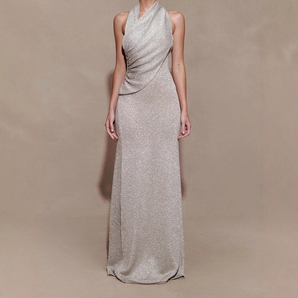 Damer Elegant Maxi kjole med skinnende stof og raffineret vavledetail Skovae