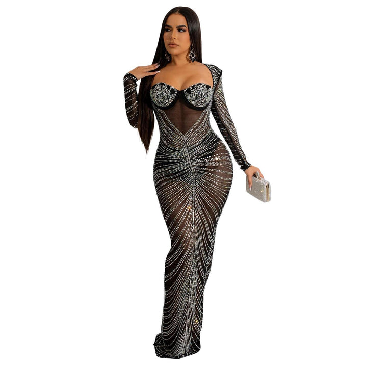 Dame Transparent Strass Aftenkjole Stilla