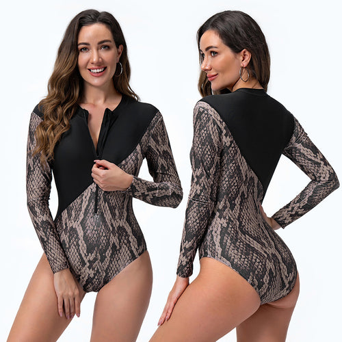 Dame Sporty Wetsuit med trendy slangemønster og praktisk lynlås Stilla