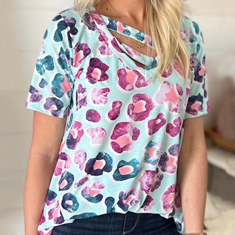 Dame Lækkert T-shirt med kreativ Leo-print og usædvanlig udskæring Stilla