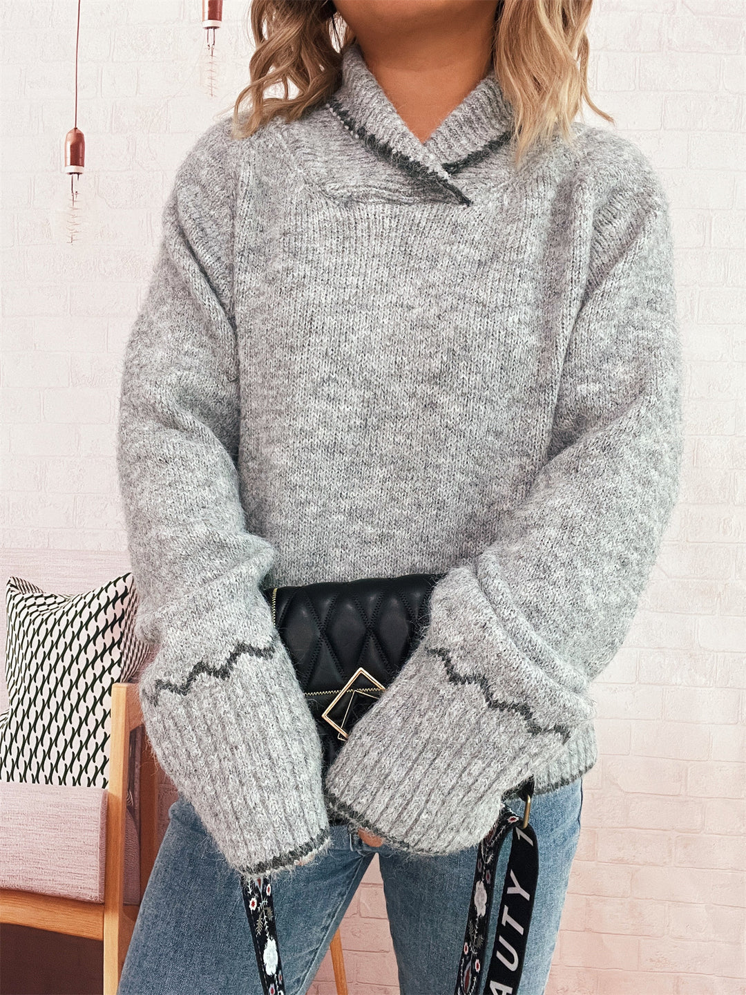 Damer hyggelig strikket pullover med bølgekant Stilla
