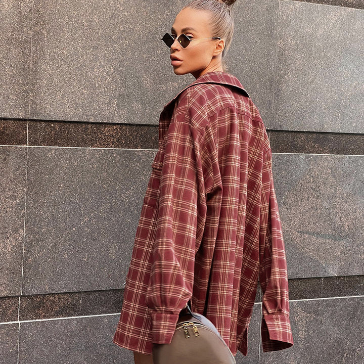 Dame Oversized Karo Skjorte Stilla