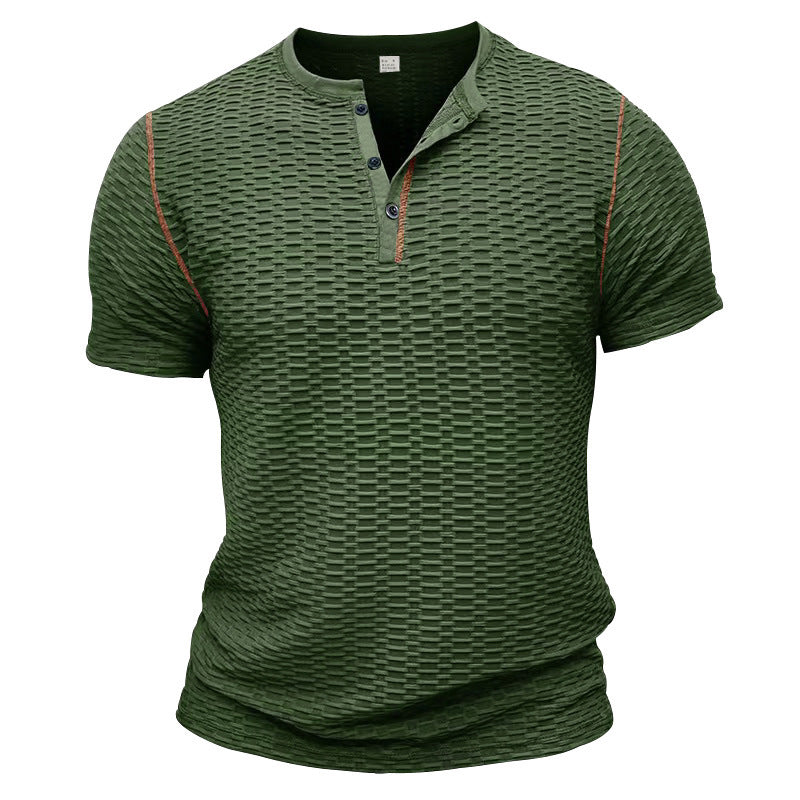 Herrer kortærmet Henley-shirt med struktureret design og modeaccentuer Stilla