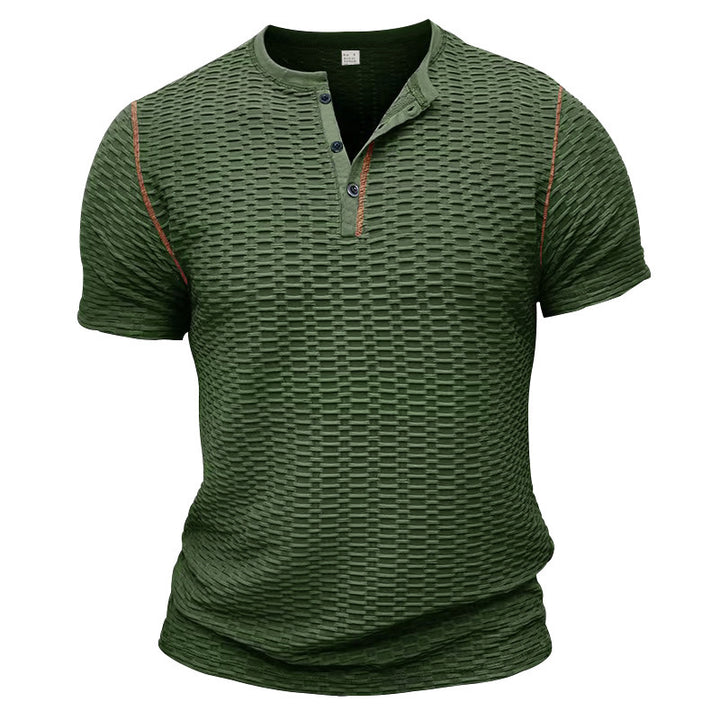 Herrer kortærmet Henley-shirt med struktureret design og modeaccentuer Stilla