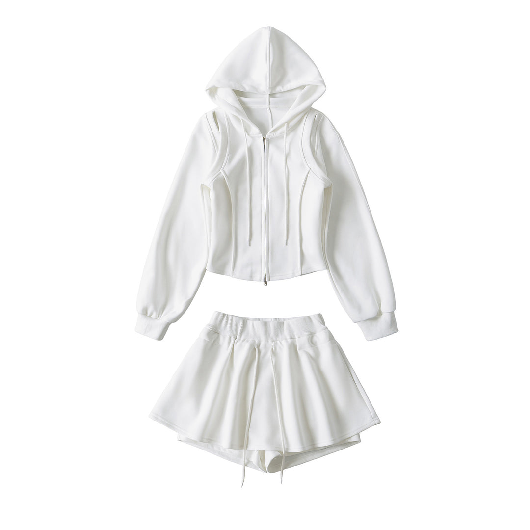 Dame Sporty Hoodie og Shorts Sæt med svingende Nederdel Stilla