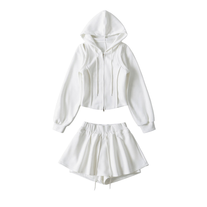 Dame Sporty Hoodie og Shorts Sæt med svingende Nederdel Stilla
