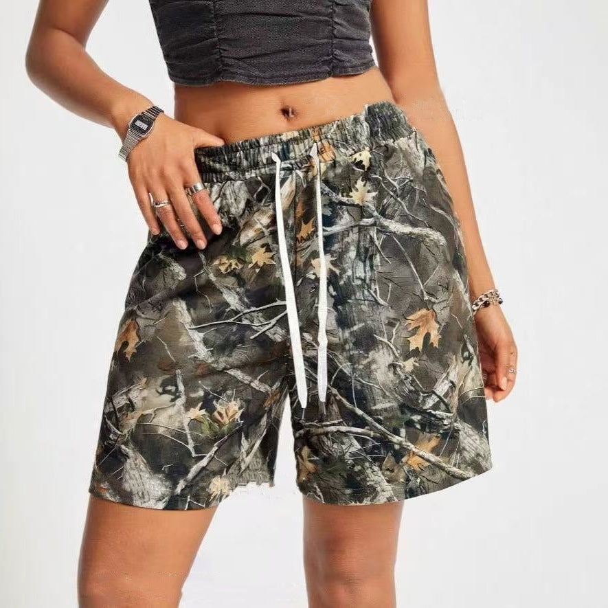 Dame camouflage fritidsbukser med elastisk talje og snøre Stilla