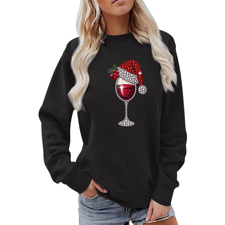 Kvinders sweatshirt med blødt foer og festligt vinmotiv Stilla