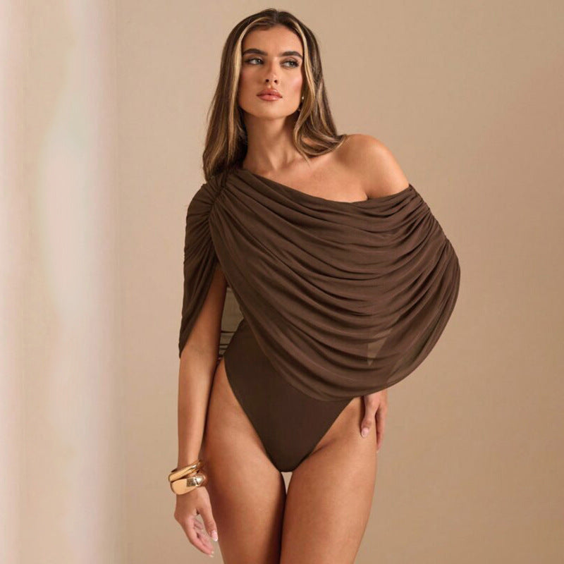 Dame En-sidig Chiffon-Bodysuit med Draperinger Skovae