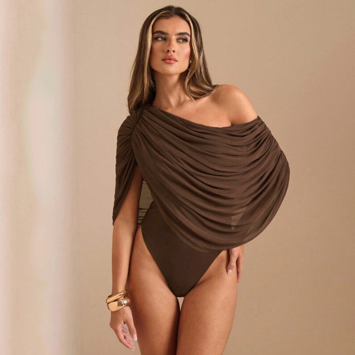 Dame En-sidig Chiffon-Bodysuit med Draperinger Skovae